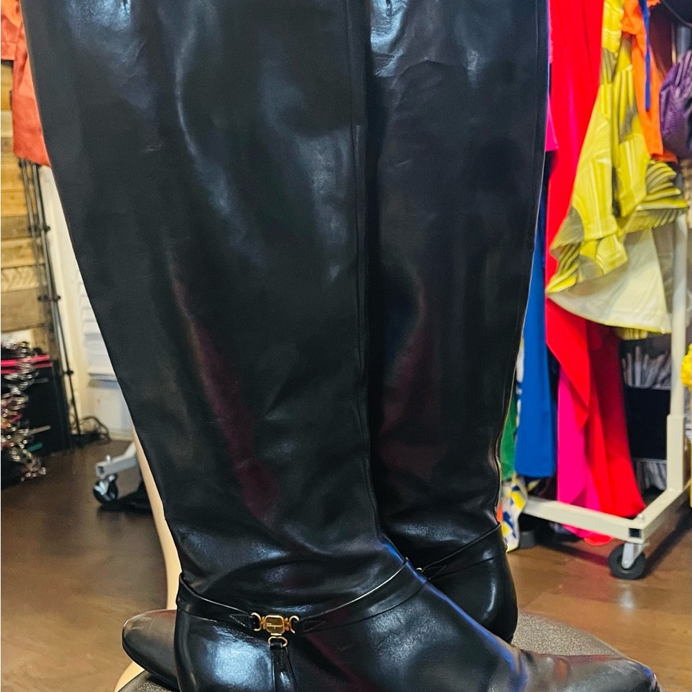 Salvatore Ferragamo Black Leather Knee-High Riding Boots